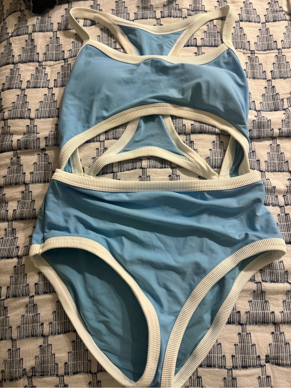 Aerie Blue One-Piece Swimsuit with White Trim